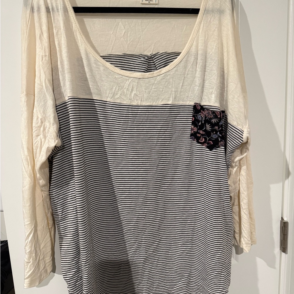 Striped Cream and Black Women's Top